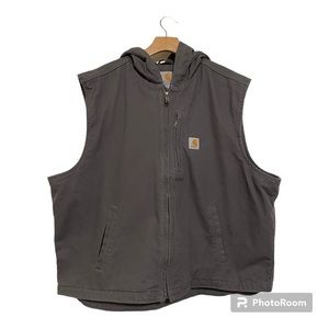 Carhartt Vest Mens 2XL Black Canvas Workwear Hooded Heavy Duty Work Gray